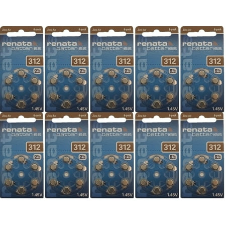 Renata Size 312 Hearing Aid Battery Zinc Air Hearing Aid Pack of 60