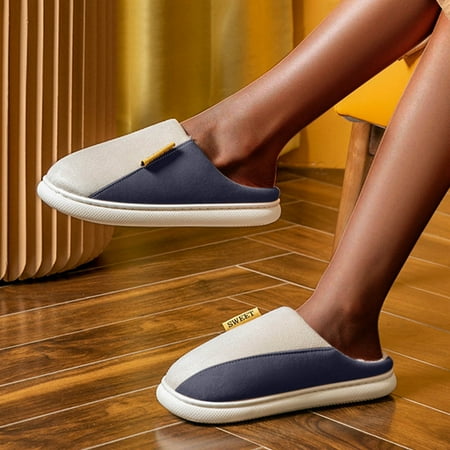 

〖Yilirongyumm〗 Blue 44-45 Slippers For Women Flat Shoes Slipon Keep Home Women Slippers Furry Shoes Couples Slippers Warm Women s Slipper