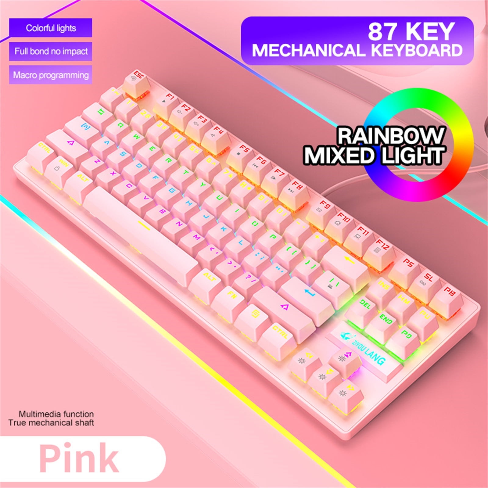Yufenmy Clearance Tech Accessories Mechanical Keyboard 87 Keys Layout LED Backlit Blue Switches Wired