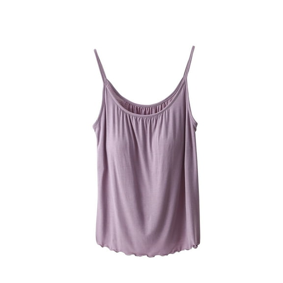 Gfyviroh Women's Cami Tops Sleeveless Pleated Plus Size Comfortable Sleepwear Tops Solid Color Chest Padded Undershirts