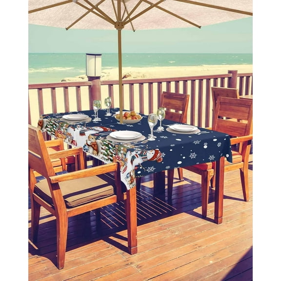 Christmas Tablecloth with Umbrella Hole and Zipper Christmas Tree Snowman Outdoor Tablecloths 60x84 Table Cloths Snowflakes Squirrel Cat Patio Table Cloth Cover for Holiday Party Yard Garden Cafe