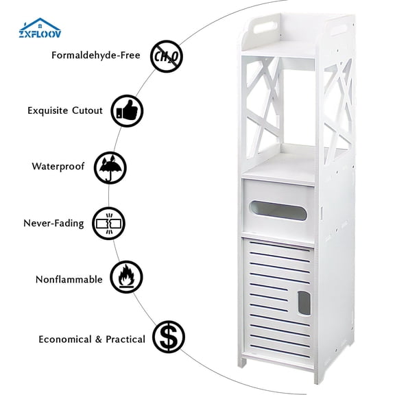 Multi-Compartment Waterproof Bathroom Storage Cabinet - Eco-Friendly, Anti-Rot Organizer for Small Spaces - Freestanding White Bathroom Shelf with Drawer