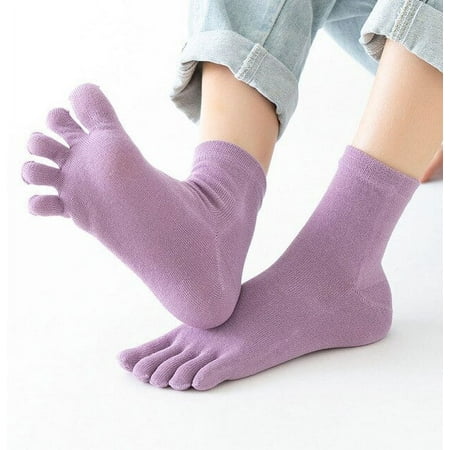 

Solid Color Cotton Five Toe Socks Grey Black Middle Tube Socks Women s Socks Autumn Winter warm Breathable Five Fingers Socks
