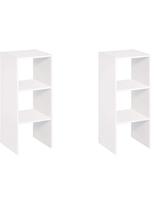 31 Inch 2 Cube White Decorative Home Stackable Standing Shelf Storage Organizer for Home, Office, and Garage, 2 Pack