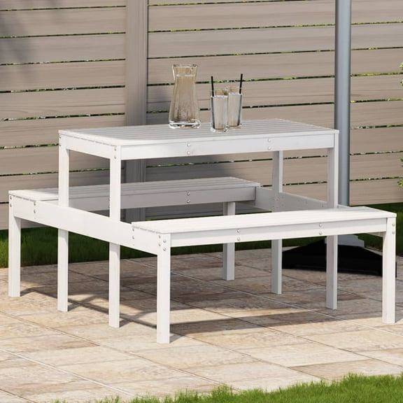 vidaXL Picnic Table White Solid Pine Wood Standard Sleek Picnic Table