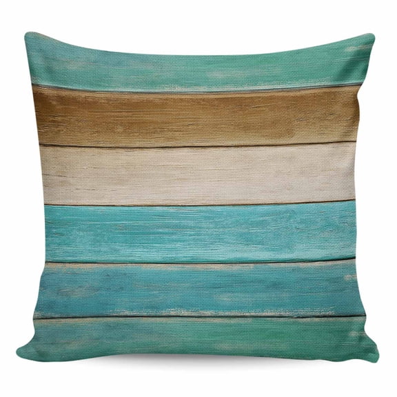 Throw Pillow Covers 24x24 Inch, Brown Teal Blue Decorative Pillow Cases for Couch Sofa Bed, Vintage Wooden Art Farmhouse Cotton Linen Square Home Decor Pillowcases with Hidden Zipper