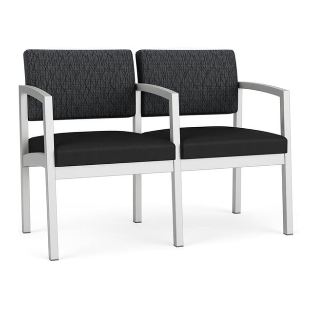 Lenox Steel Reception Waiting 2-Seat Chair / Silver Steel / Dark Gray / Black