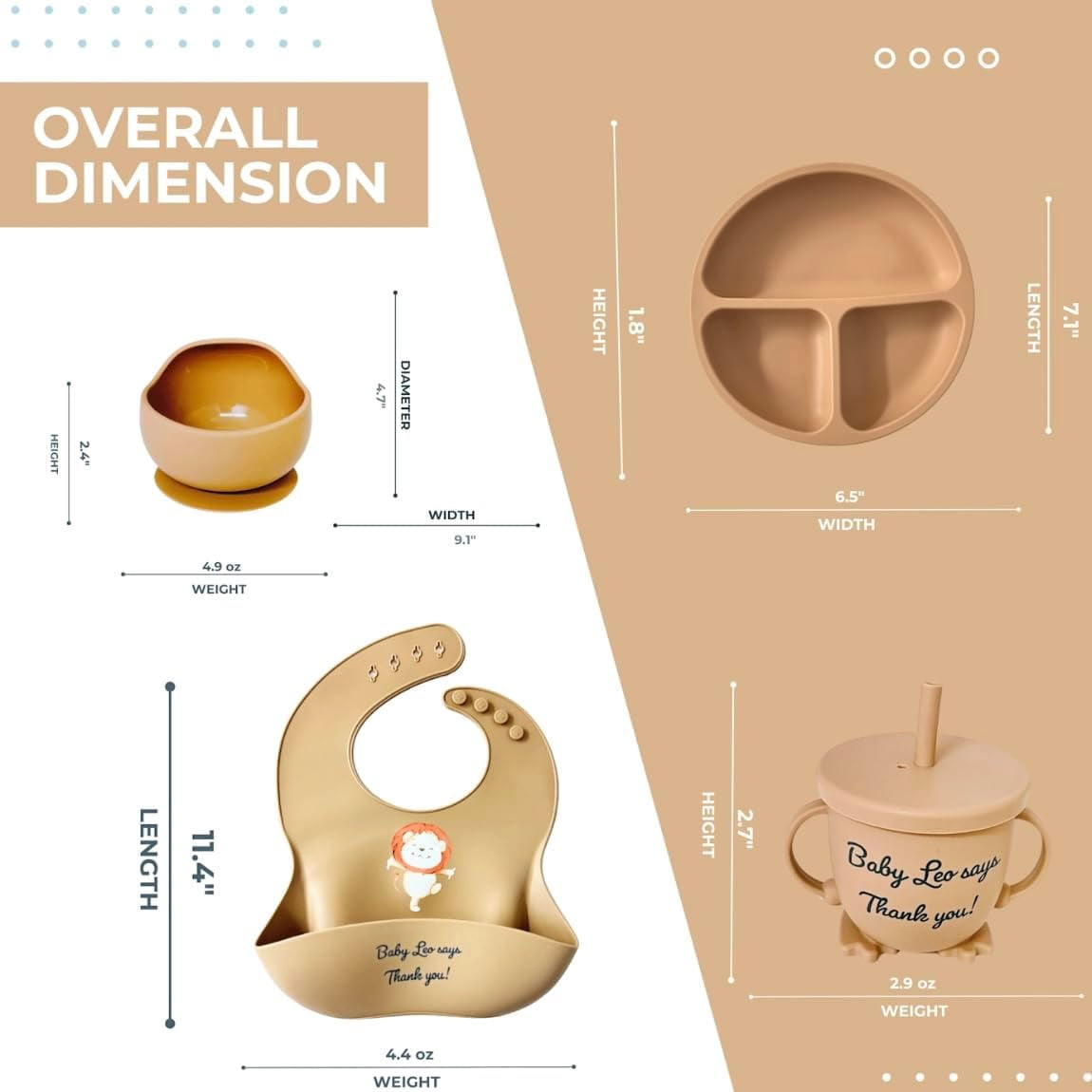 Aha Essentials Baby Feeding Set 12-Piece Silicone Beige