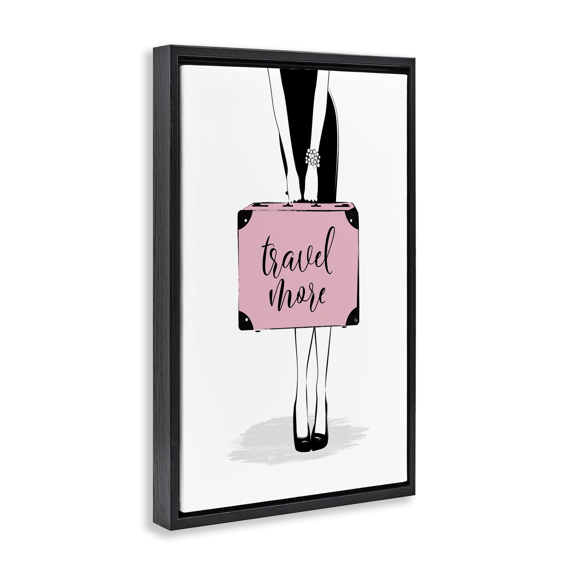 Stupell Industries Travel More & Suitcase Novelty Painting Black Floater Framed Art Print Wall Art, 17 x 25
