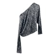 thumbnail image 4 of Trendfront Womens Off Shoulder Boat Neck Long Sleeve Tops Oversized Leopard Print Tees Animal Pattern Base Layering Style T-Shirts, 4 of 6