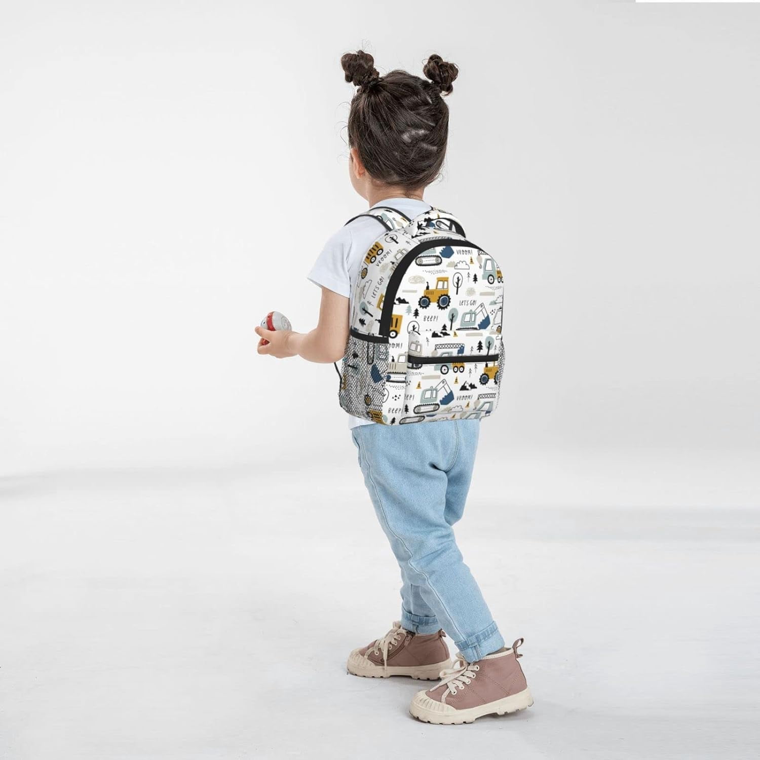 PAYOHTO Toddler Backpack for Boys Age 3-8 Kids Construction Truck Excavator Bookbag for Kindergarten Preschool Water Resistance Cute Mini Small Simple Travel Daypack (White)
