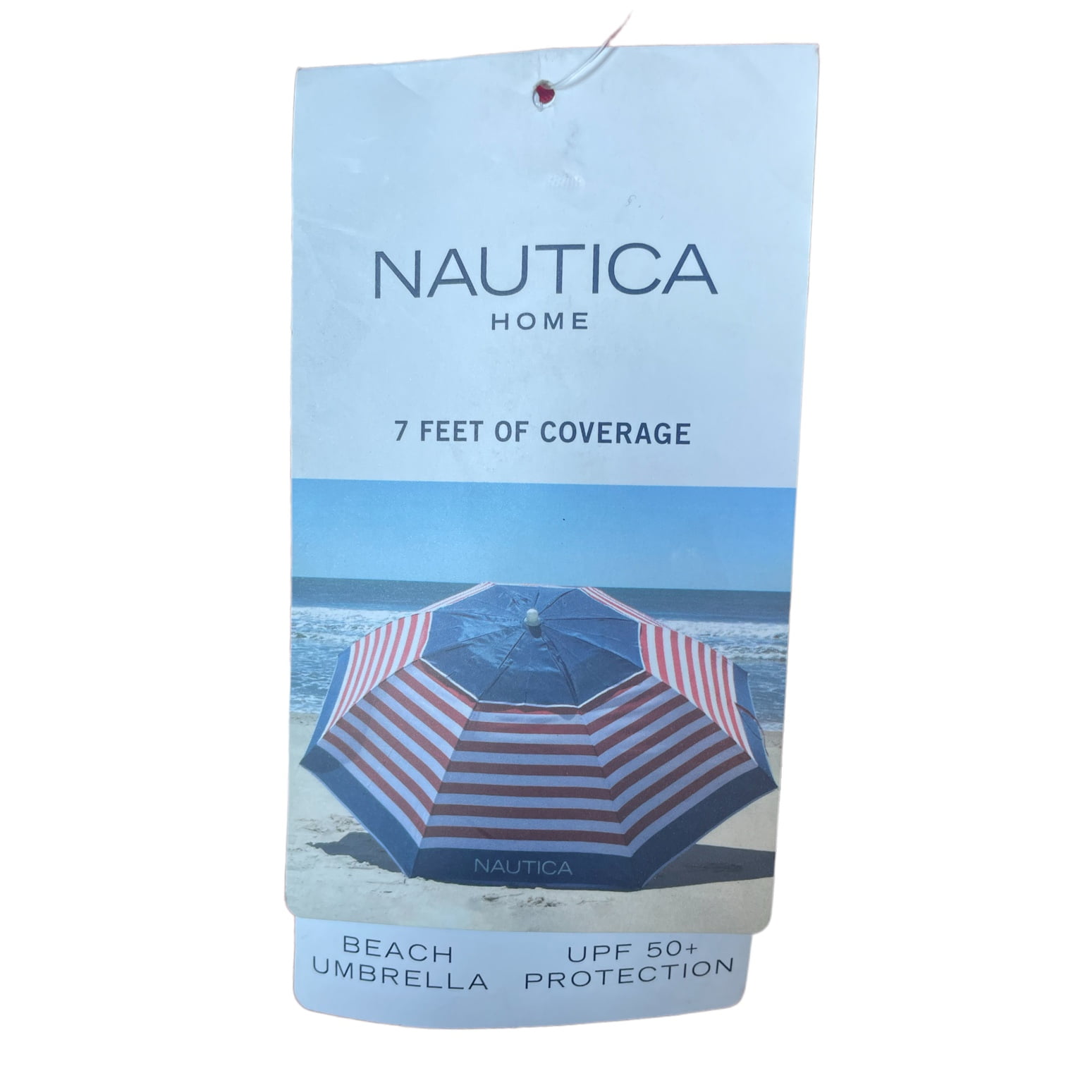 Nautica 7' Sand Anchor & Carry Bag Beach Umbrella, UPF 50+, Border