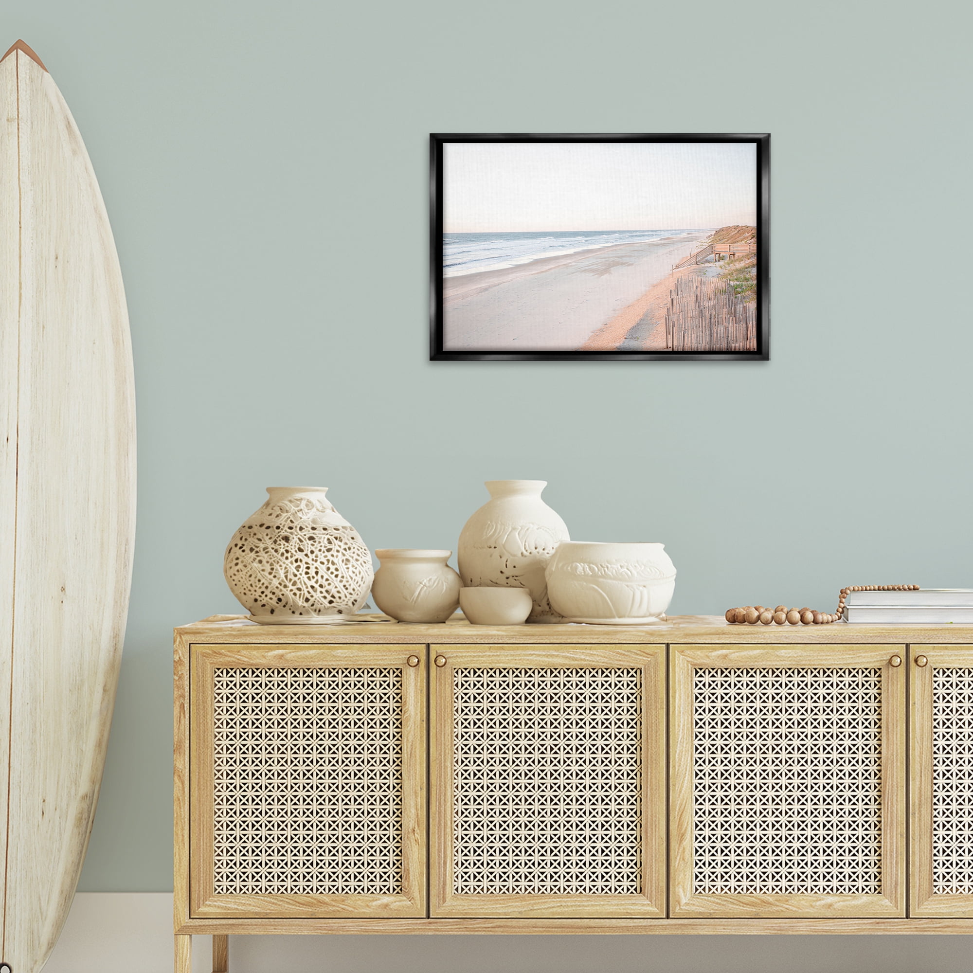 Stupell Industries Vast Beach Horizon Landscape & Nature Painting Black Floater Framed Canvas Art Print Wall Art, 25 x 17