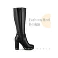 thumbnail image 3 of BLISSFUL STEP Women's Ankle Boots Faux Leather Knee High Buckle Chunky Heel Zip Up Boots Black 6, 3 of 6