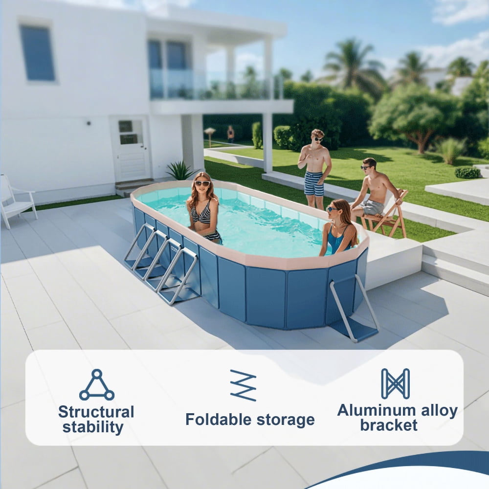 Pawverly 3.0m Foldable PVC Swimming Pool, Non-Inflatable Above Ground Pool for Adults & Kids, Portable Outdoor Pool for Backyard, Patio, Garden & Beach