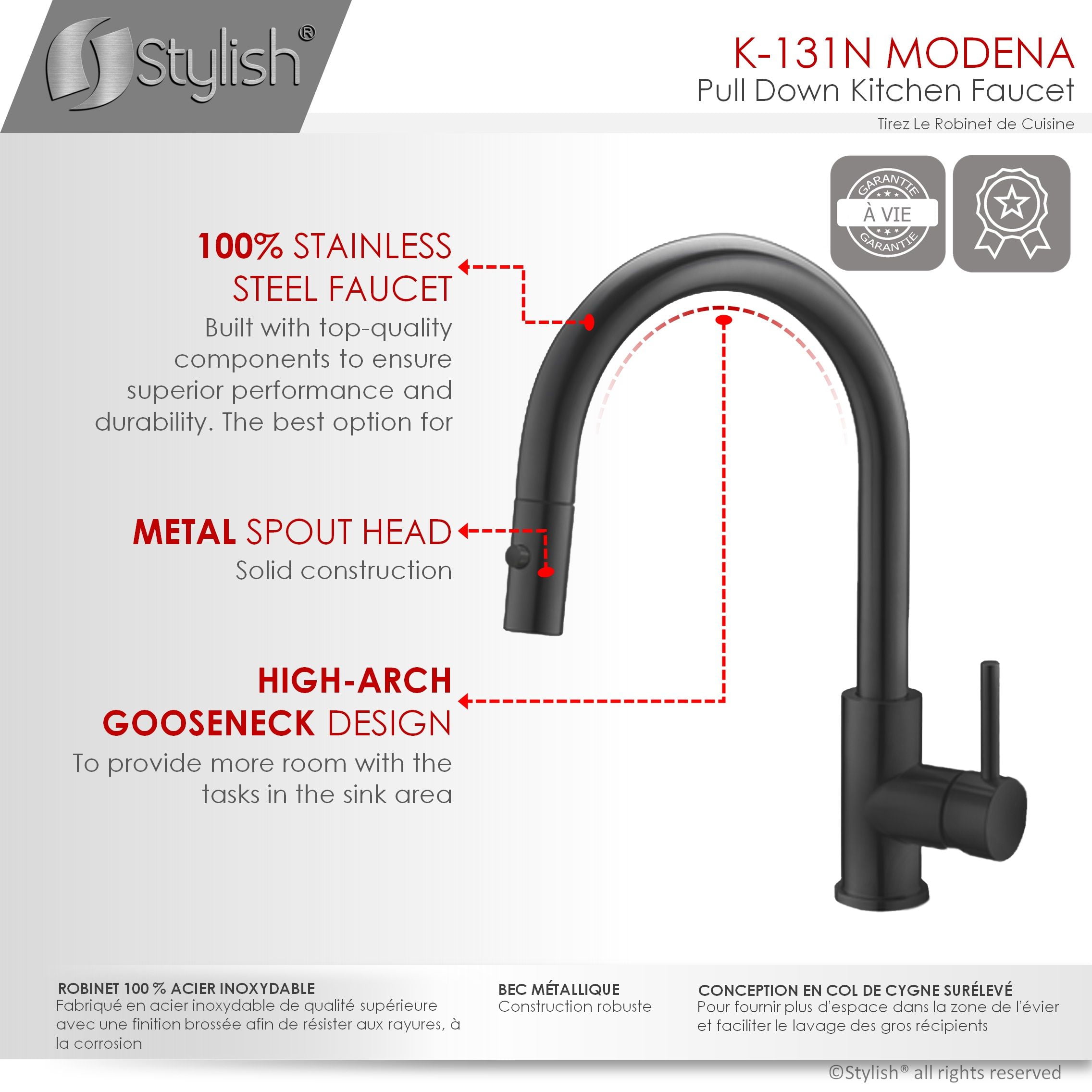 Stylish Ht 14” Matte Black Single Handle Kitchen Faucet with Drinking Water Tap K131NK142N
