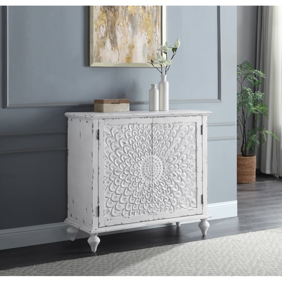 36"L X 16"W X 33"H Console Table in Antique White Finish
