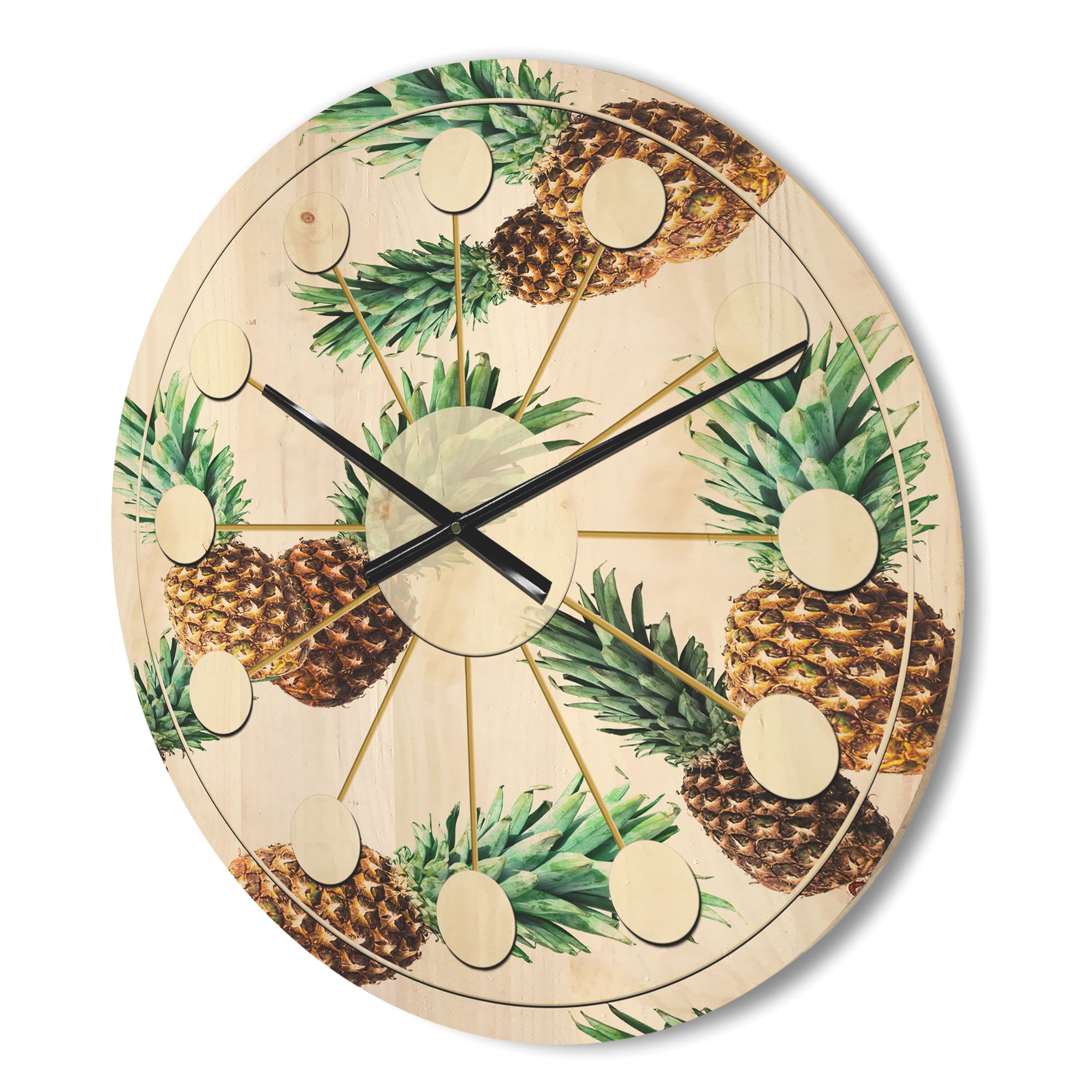 Designart 'Pineapple Summer Bliss Retro V' Mid-Century Modern Wood Wall Clock