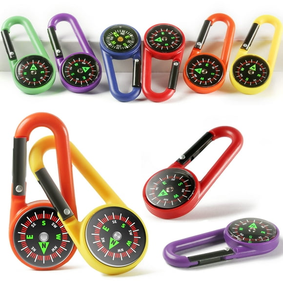 PROLOSO 36 Pack Carabiner Compasses for Kids Assorted Colors Belt Clips School Prizes Party Favors