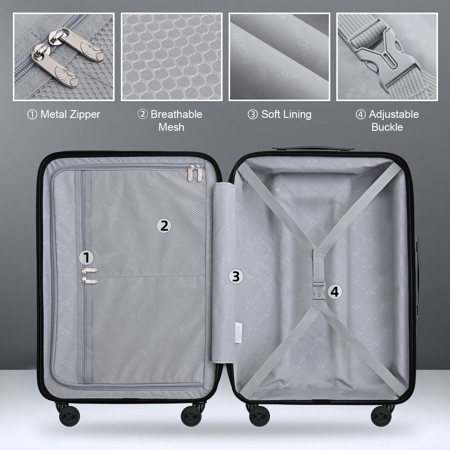 MGOB 3 Piece Luggage Sets, Hardside Suitcase Sets with 360° Spinner Wheels, Lightweight PC Luggage Inside TSA Lock Design for Family Travel Luggage Set