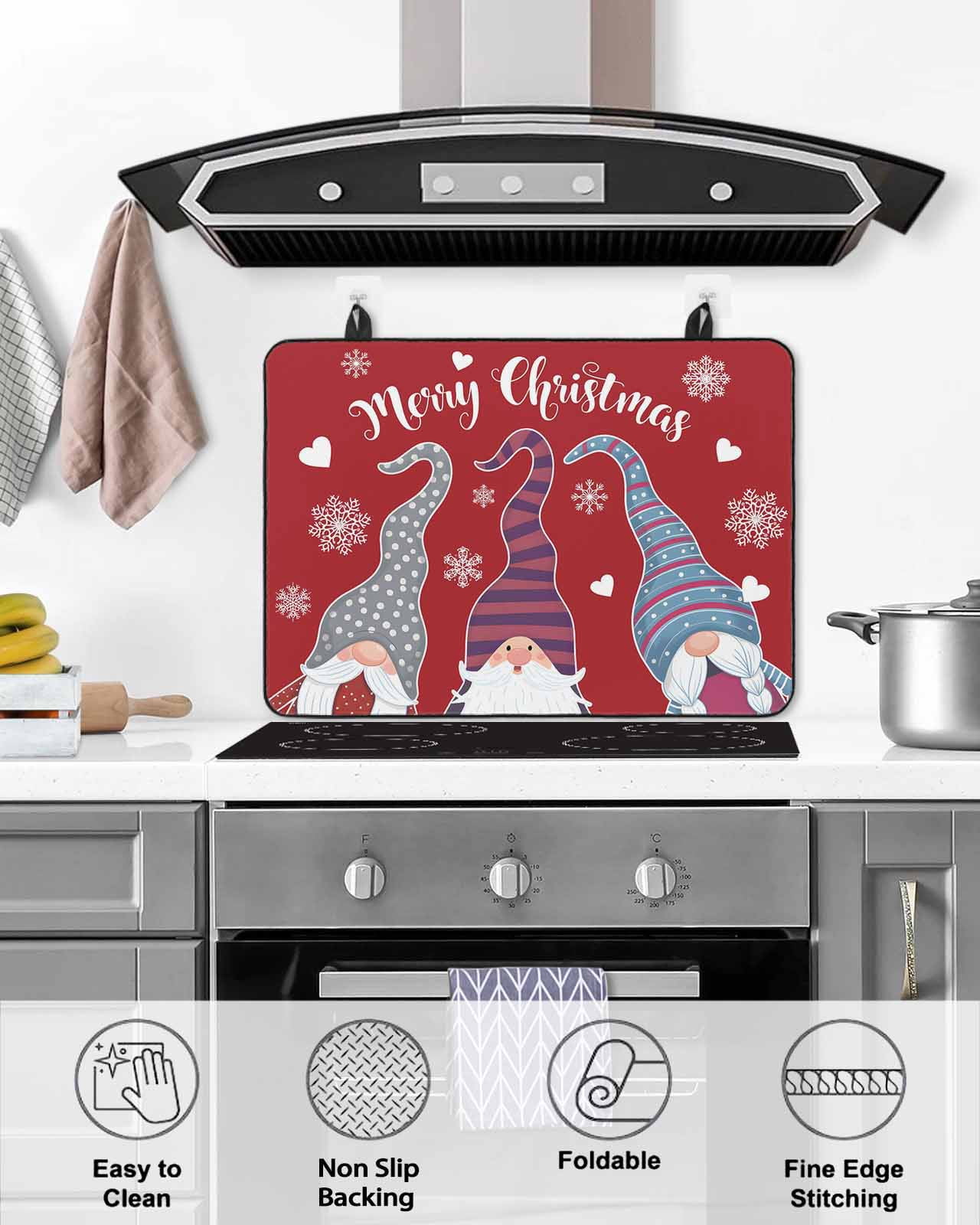 Large Induction Cooktop Protector Mat Christmas Red Stove Top Covers for Electric Stove, Cute Gnomes Xmas Winter Snowflakes Decorative Stove Burner Cover Mats, Glass Top Stove Cover