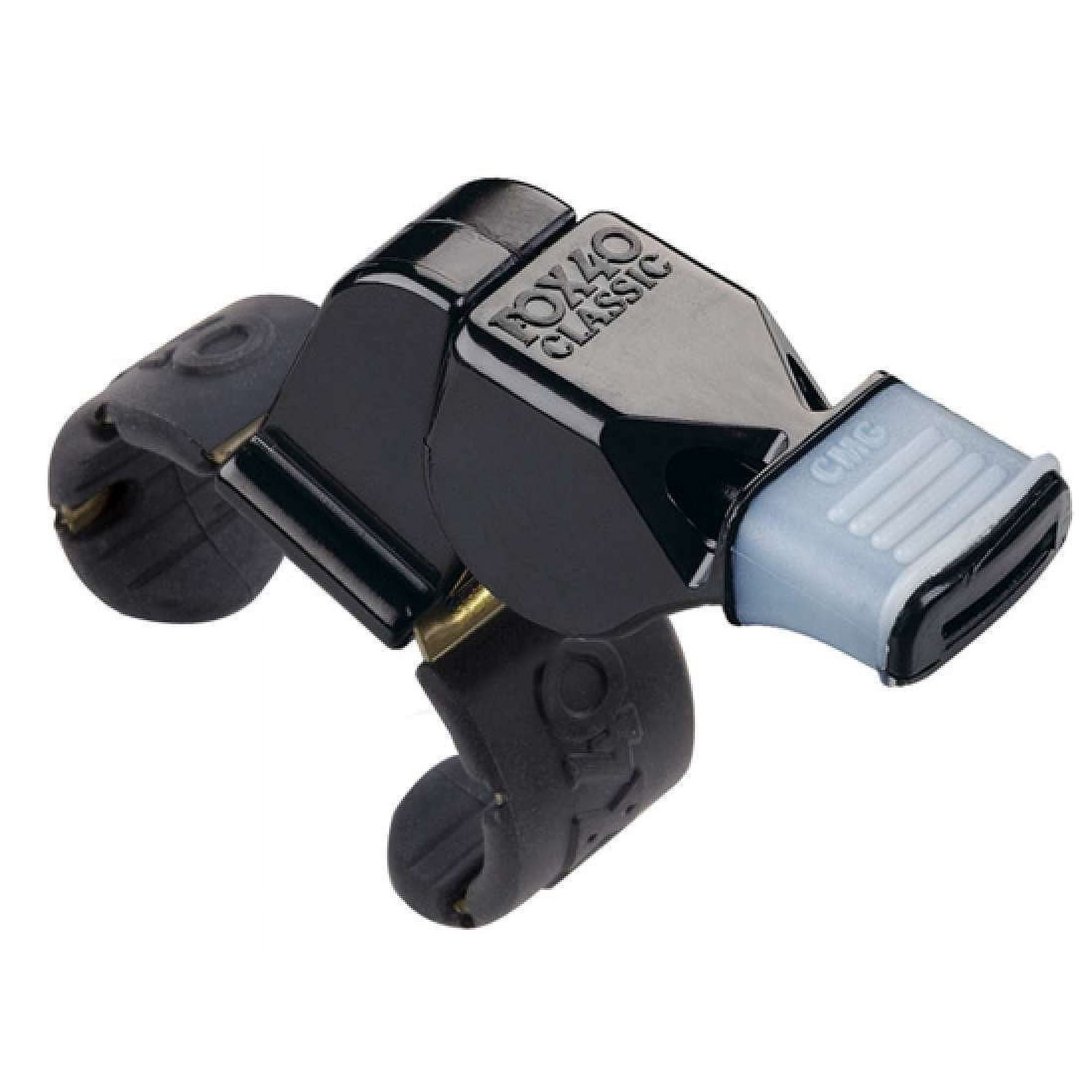 Fox 40 Classic CMG 3-Chamber Pealess Whistle w/ Fingergrip, Black