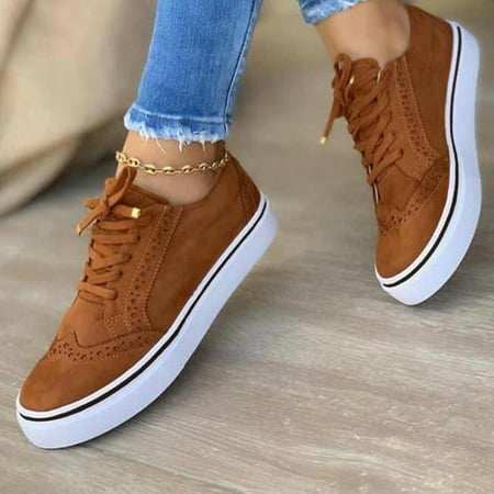 

Women s Fashion Casual Flock Round Oxford Lace Up Flat Single Shoes