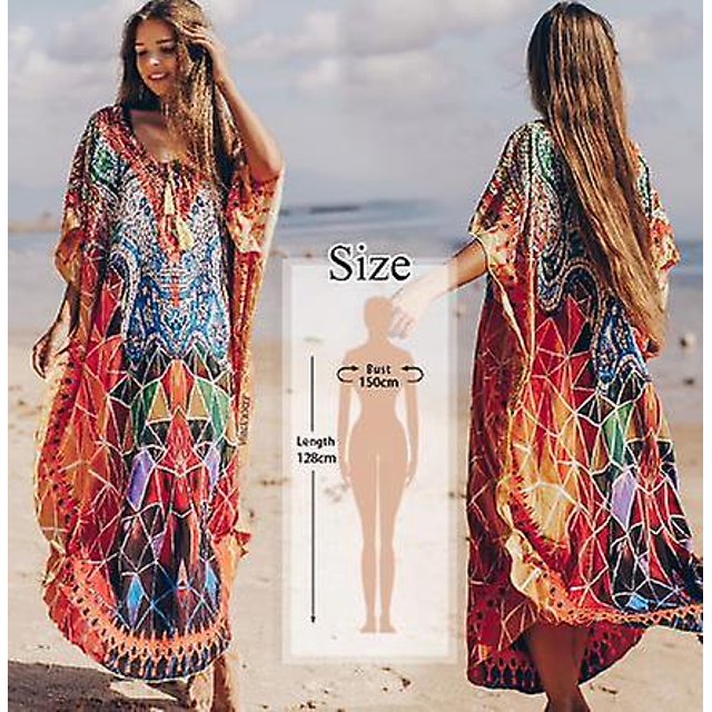 2022 caftán marroquí estampado bohemio vestido De verano túnica larga mujer De talla grande ropa De playa traje De baño cubrir bata De Plag