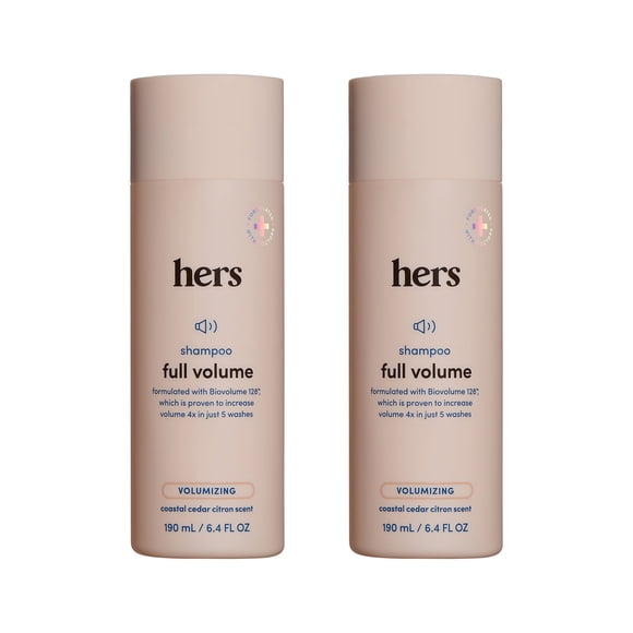 Hers Champú de volumen completo, paquete de 2 – Champú voluminizador para mujeres – Cedro suave y cidra – Champú natural para mujeres añade volumen, brillo y rebote – 2 x 6.4 fl oz