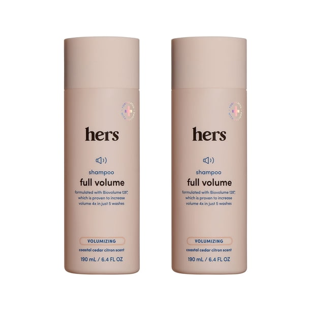 Hers Champú de volumen completo, paquete de 2 – Champú voluminizador para mujeres – Cedro suave y cidra – Champú natural para mujeres añade volumen, brillo y rebote – 2 x 6.4 fl oz