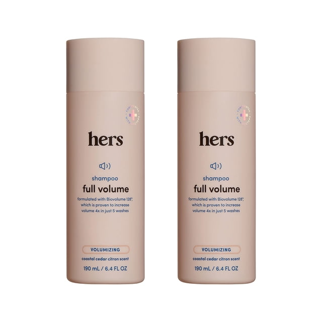 Hers Champú de volumen completo, paquete de 2 – Champú voluminizador para mujeres – Cedro suave y cidra – Champú natural para mujeres añade volumen, brillo y rebote – 2 x 6.4 fl oz
