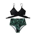 thumbnail image 5 of Women Criss Cross Tankini Two Piece Bathing Suits High Waisted Adjustable Sexy Spaghetti Strap Wrap Bikini Tummy Control Floral Print Beach Swimsuits, Black Green Leaves XL, 5 of 7