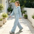 thumbnail image 2 of Boys Girls Sweatsuit 2 Pcs Outfits Zip Up Hoodie & Wide Leg Sweatpants Tracksuit Loose Fit Jogger Sets Fall Winter Sportswear, 2 of 7