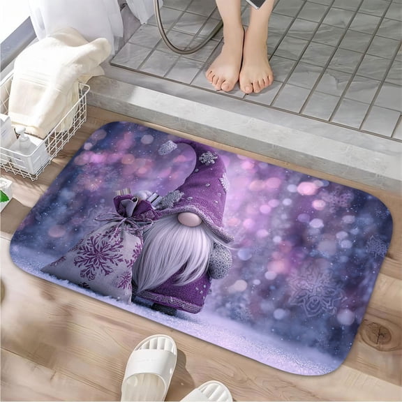 1pc Purple Christmas Gnome Absorbent Non-Slip Bathroom Thickened Flannel Rug Decor,Soft,Quick Drying,Suitable For Indoor/outdoor Use,Bathrooms,Bedrooms,Kitchens,Terrace,Laundry Rooms,16"x24"