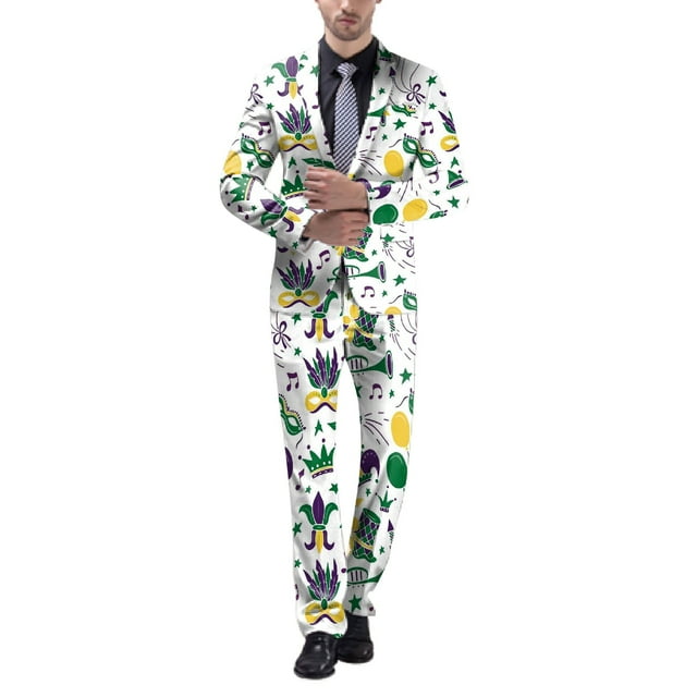 toraway Costumes pour Hommes Coupe Classique Décontractée Carnaval Imprimé Numérique 3D Ensemble Veste Pantalon Léger TG