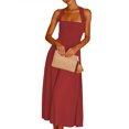 thumbnail image 4 of xiaxaixu Robe d'Été Décontractée pour Femmes Dos Nu Couleur Unie Froncée Longue Robe Mode Nouée Croisée, 4 of 8