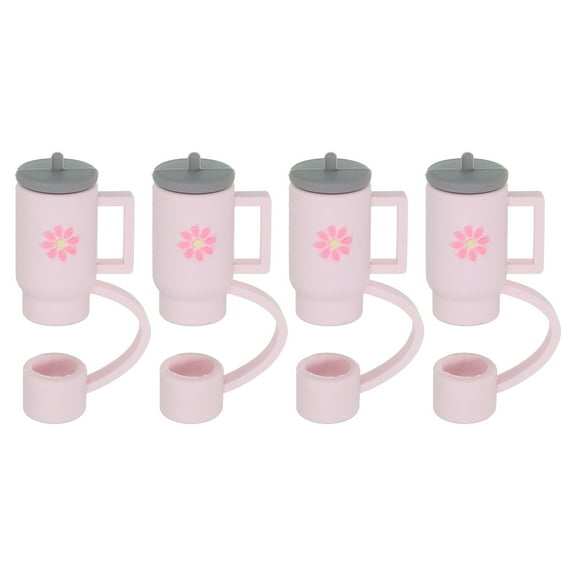 Uxcell 0.4 in/10mm Cute Dust-proof Silicone Straw Cover Caps, Light Pink 4Pcs
