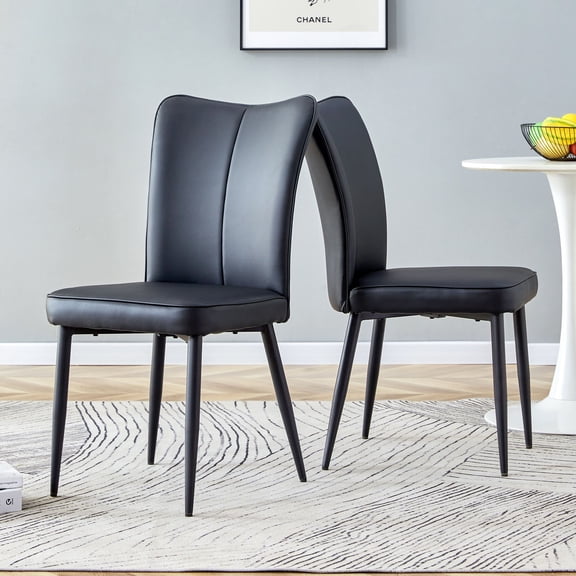 Modern Black PU Chair Set (2-Piece) - Metal Leg Dining Chairs for Kitchen & Living Room - Ergonomic Design