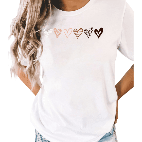 White S-5XL Classical Aesthetic Hearts Print Tshirt Graphic Tees Shirts Trendy Tops