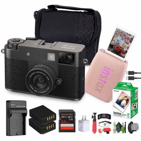 FUJIFILM X Digital Camera (Charcoal Silver), MINI LINK 3 Printer(Rose Pink)