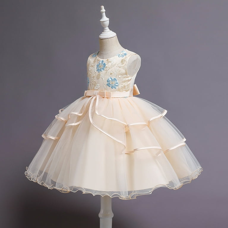 4t, Girl ivory gown dress with ruffle for wedding, pageant, graduation, birthday ages 4 years old.