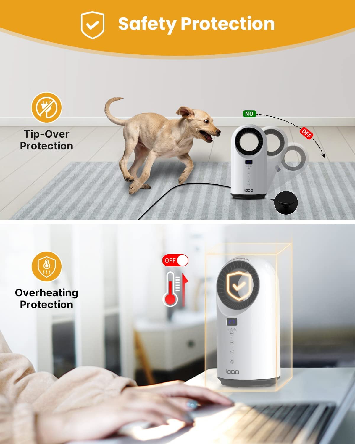 iDOO Electric Ceramic Space Heaters for Office Desk Indoor Large Room 300  sq.ft, White - Walmart.com