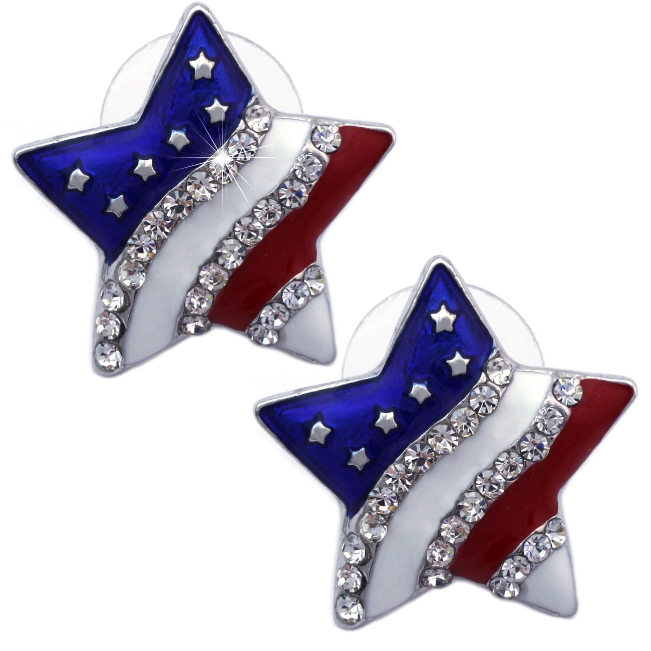cocojewelry USA American Flag Star Stud Post Earrings Independence Day Jewelry