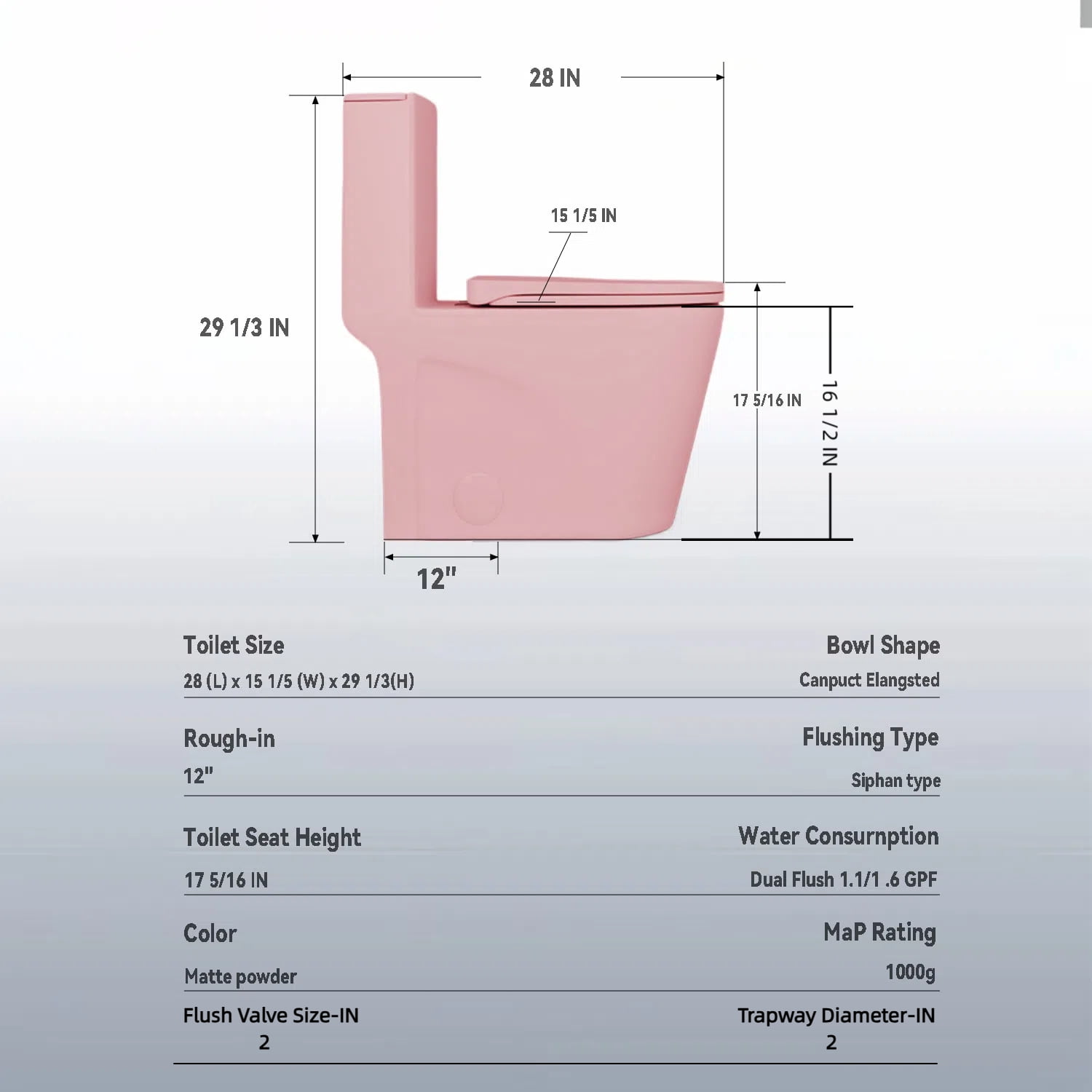 Aukfa One-Piece Toilet Dual Tornado Flush 1.1/1.6 GPF ,ADA Comfort Height,Water Sense Certified, Soft-Close Seat,Pink
