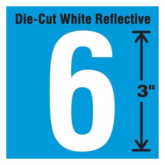 Stranco Die-Cut Refl. Number Label,6,3In H,PK5 DWR-3-6-5