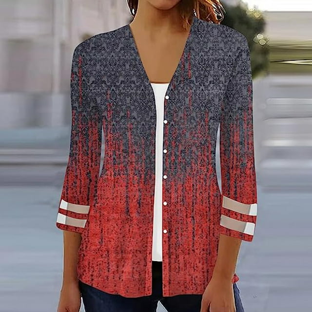 Cardigan Mignon Mode Femme Manches Trois-Quarts 4/3 Bouton Veste Cardigan Haut Cardigans pour Femmes en Solde
