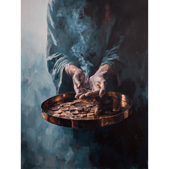 Hands Holding Coins Oil Painting Canvas Print Wall Art for Living Room Office Study Library