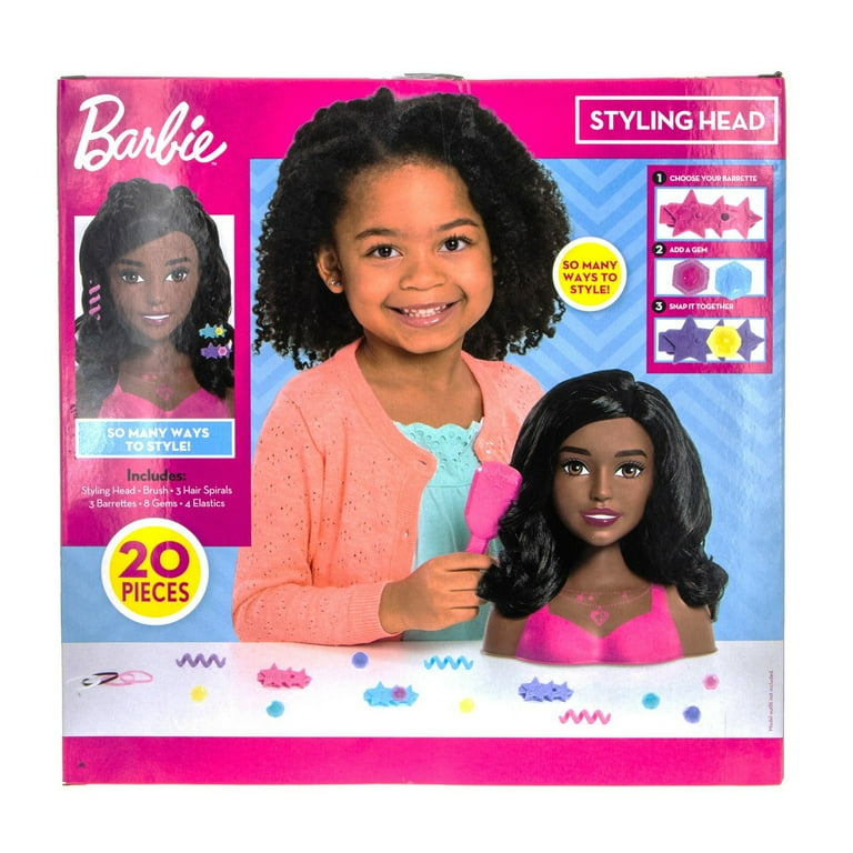 Barbie Fashionistas 8-Inch Styling Head, Brown Hair, 20 Pieces Include Styling Accessories, Hair Styling for Kids, by Just Play