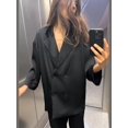 thumbnail image 3 of Traje de Pantalón liso para mujer, abrigo holgado de manga larga con muescas y doble botonadura, pantalones con cordones, conjuntos elegantes para mujer, novedad de primavera 2024, 3 of 5