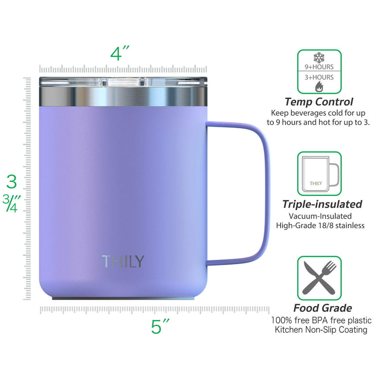 Stainless Steel Insulated Coffee Mug - THILY 12 oz Triple-Insulated Travel  Cup with Handle and Lid, Keep Coffee Cold, Powder Coated Travel Mug, Matte  Lavender 